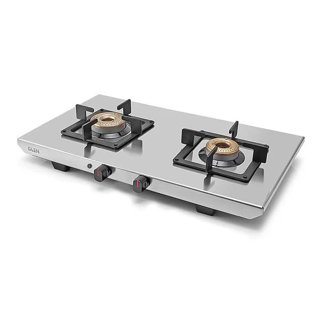 Glen 2 Burner Ultra Tuff Stainless Steel Gas Stove with Forged Brass Burner - Manual/Auto Ignition
